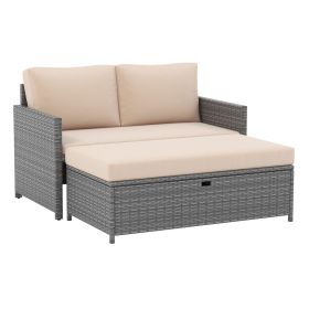 Outdoor Rattan Daybed Wicker Loveseat with 31 Gallon Storage Ottoman Outdoor Rattan Daybed Wicker Loveseat with 31 Gallon Storage Ottoman