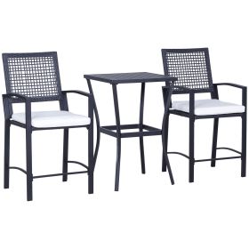 3pcs Patio Bar Set with Soft Cushion, Rattan Wicker Outdoor Furniture Set for Backyards, Lawn, Deck, Poolside 3pcs Patio Bar Set with Soft Cushion, Rattan Wicker Outdoor Furniture Set for Backyards, Lawn, Deck, Poolside
